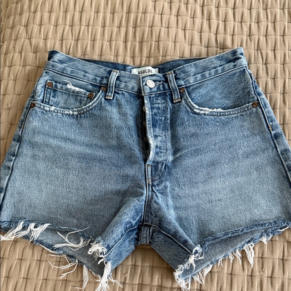 Agolde Distressed Blue Jean Shorts